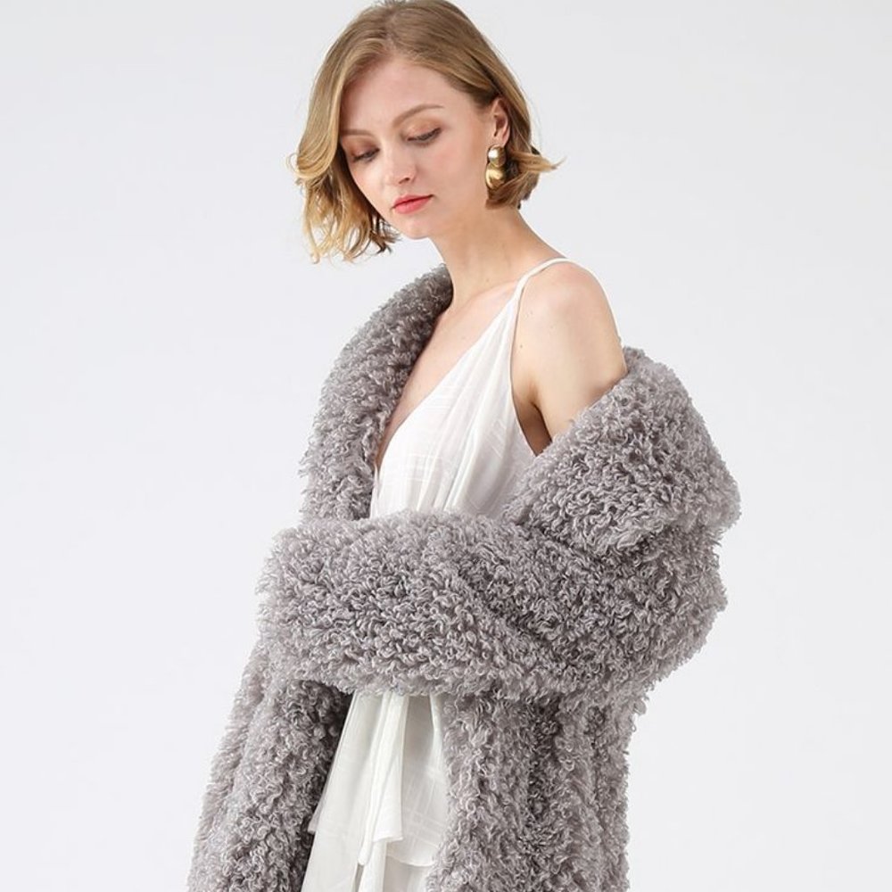 Grey Faux Fur Longline Coat